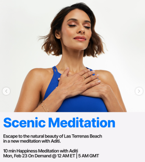 A Scenic Meditation from Aditi is on demand this week. Image credit Peloton social media.