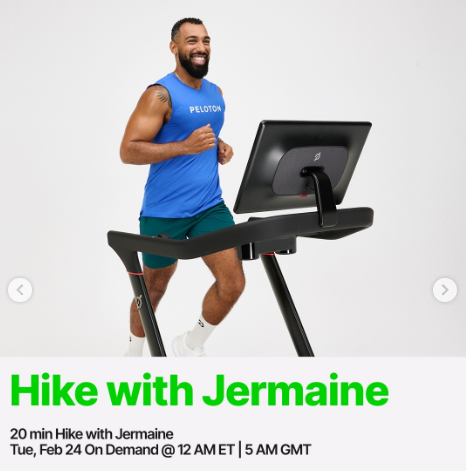 A 20 minute Hike with Jermaine will drop on demand this week. Image credit Peloton social media.
