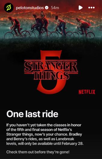 Peloton's special Stranger Things classes and Lanebreak levels are available through February 28, 2026.