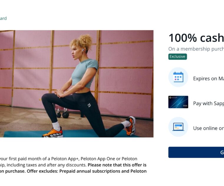Chase offer for free month of Peloton membership.