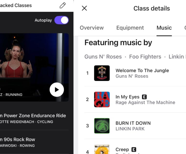 Viewing details of a class from within a stack in the Peloton app.