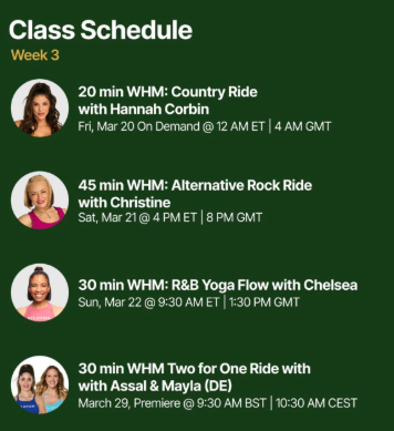 Peloton classes for week 3 of 2026 Women's History Month