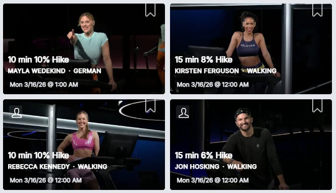 New % Hike classes from Peloton on March 16, 2026