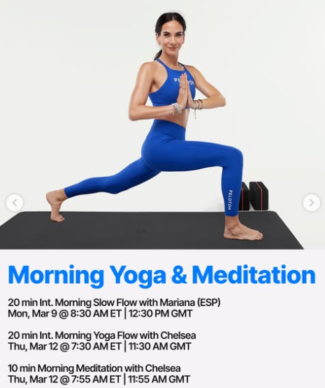 New Morning Yoga and Meditation classes are coming this week. Image credit Peloton social media.