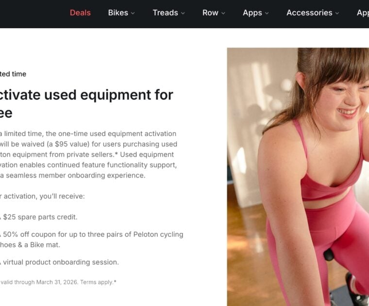 Peloton is waving the $95 used device activation fee for March 2026.