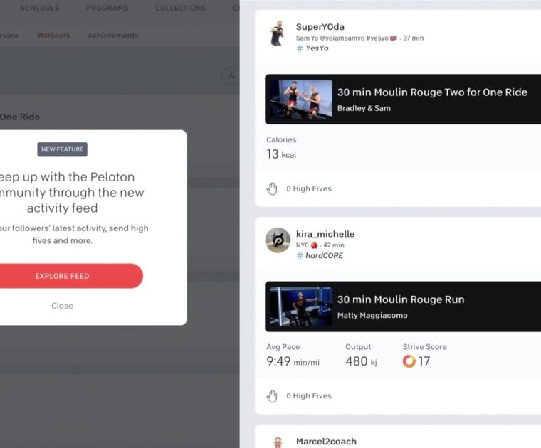 Original beta launch of the Peloton feed on the web.