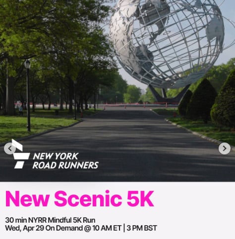 A scenic New York Road Runners Mindful 5K will drop on demand this week. Image credit Peloton social media.