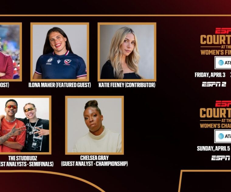 Jess Sims hosting ESPN Courtside altcast. Image credit ESPN.