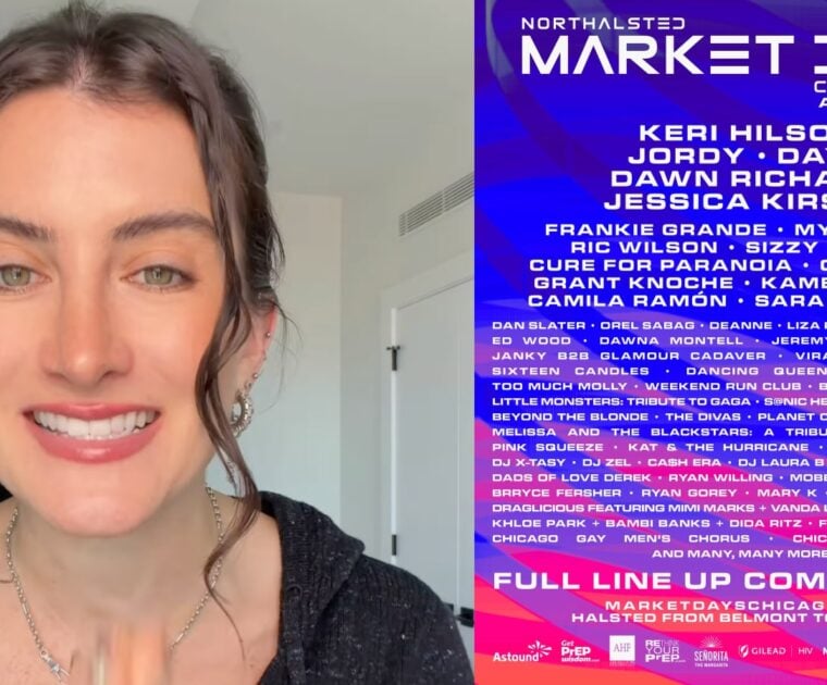 Camila Ramon announcing her show at the Northalsted Market Days festival in Chicago