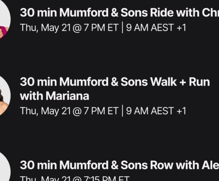 Peloton artist series classes for Mumford & Sons.