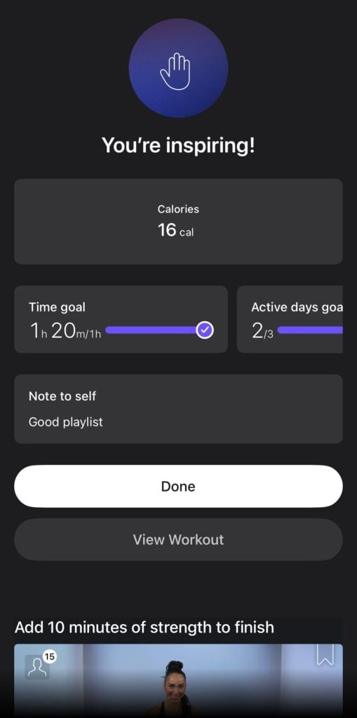 The note to self is now shown on the workout summary detail page.