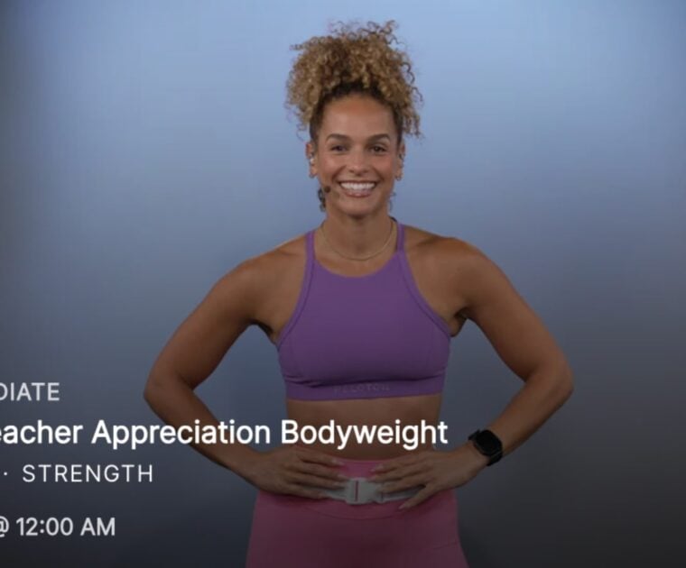 Jess Sims Teacher Appreciation Strength class on Peloton.