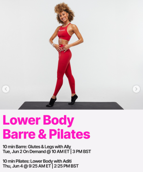 New Lower Body Barre and Pilates classes will be available this week. Image credit Peloton social media.
