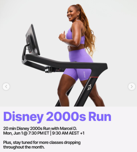 Marcel D. has a live Disney 2000s Run this week. Image credit Peloton social media.