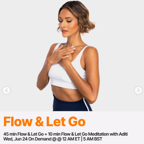 A new Flow and Let Go yoga and meditation stack from Aditi will be on demand this week. Image credit Peloton social media.