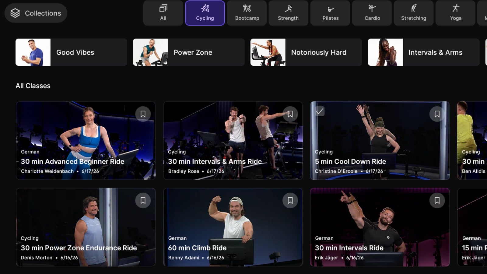Back in the on-demand library after picking "Browse Classes"