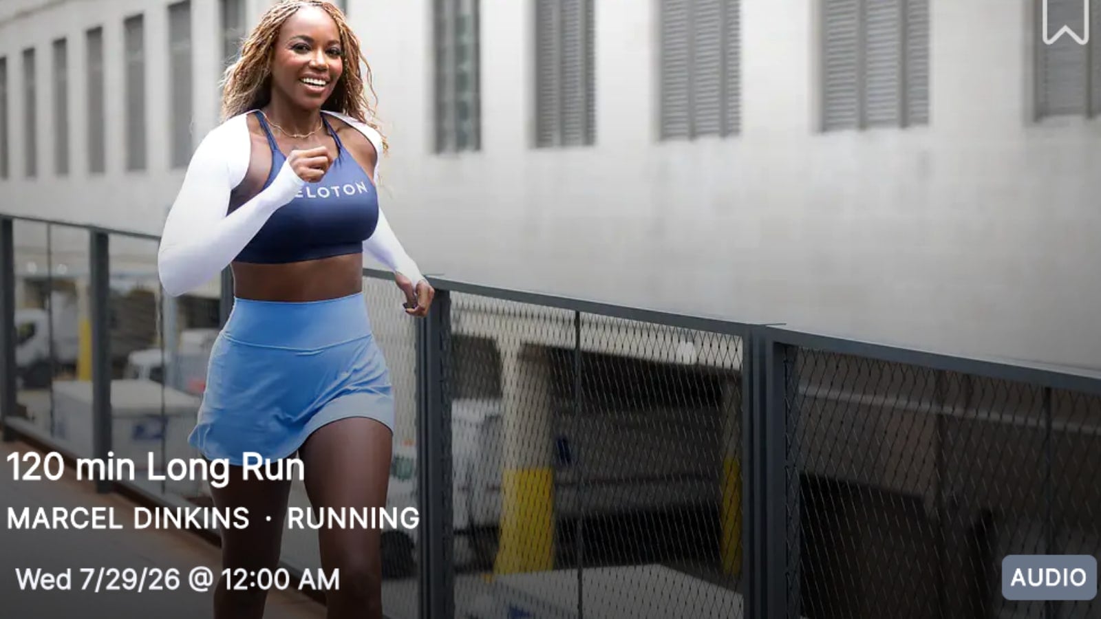 2 hour running class on Peloton from Marcel Dinkins.