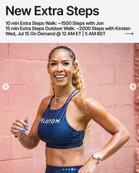 Two new Extra Steps classes drop on demand this week. Image credit Peloton social media.