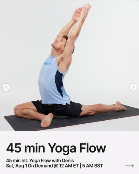 A 45 minute Yoga Flow with Denis will drop on demand this week. Image credit Peloton social media.