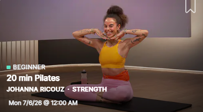 Johanna Ricouz's 20 minute Beginner Pilates from July 6, 2026