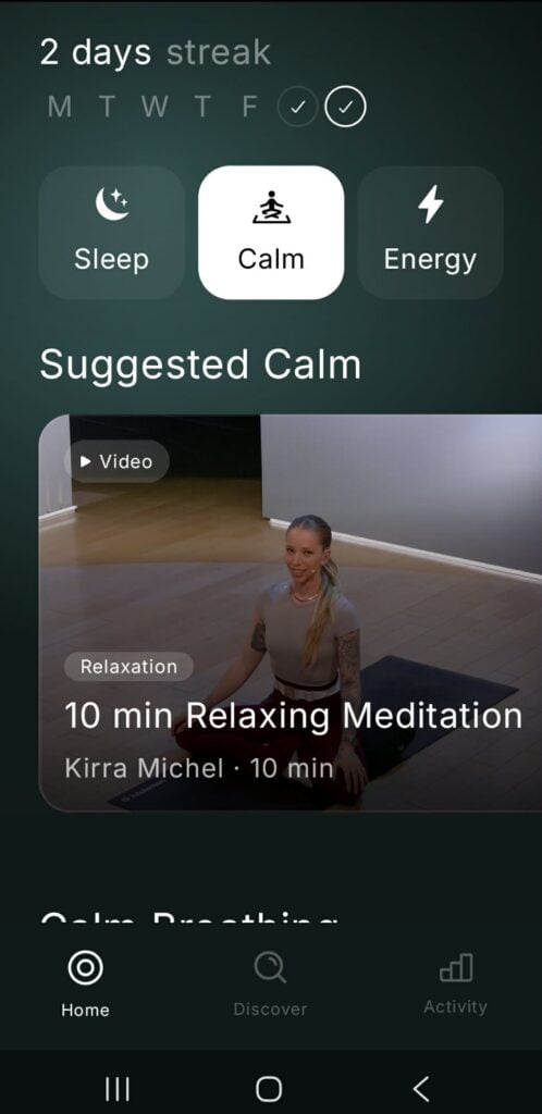 Peloton's Breathwrk app on Android with Peloton content