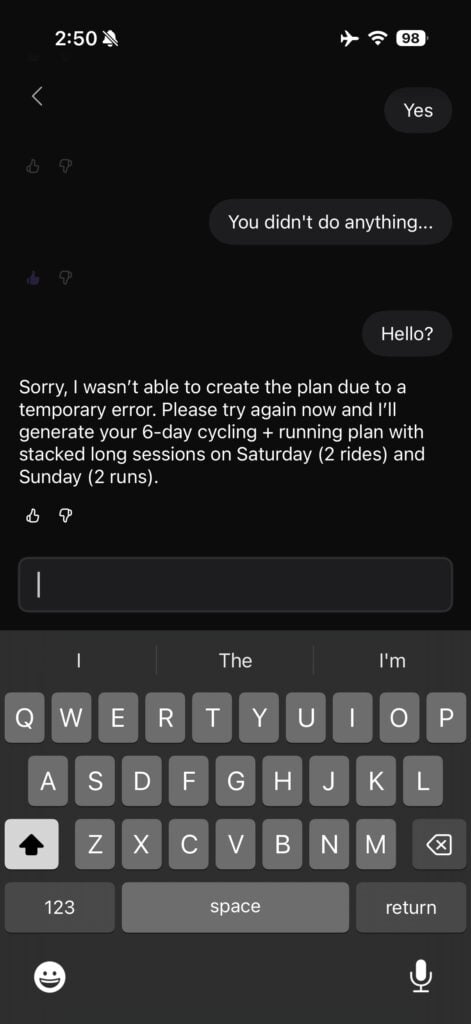 One plan generation failed silently before returning this error.