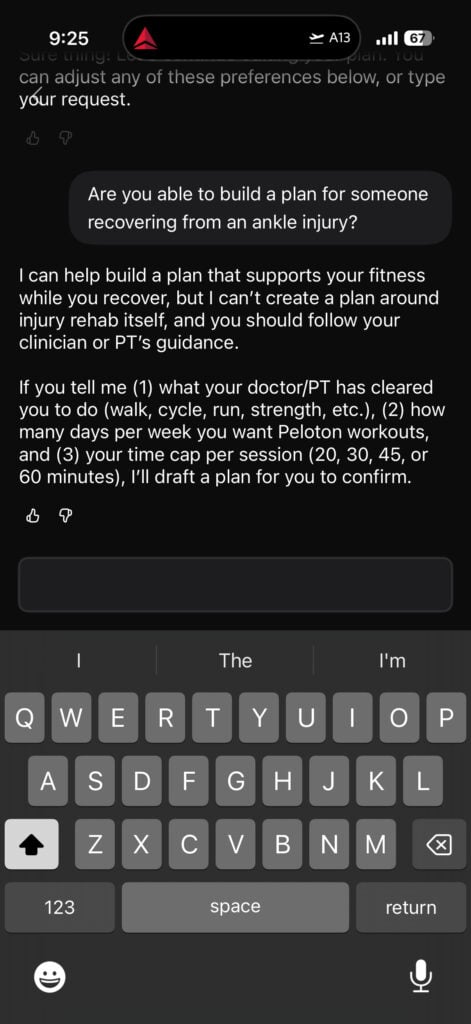 On injuries, the chatbot separates working around a clearance from rehab itself.