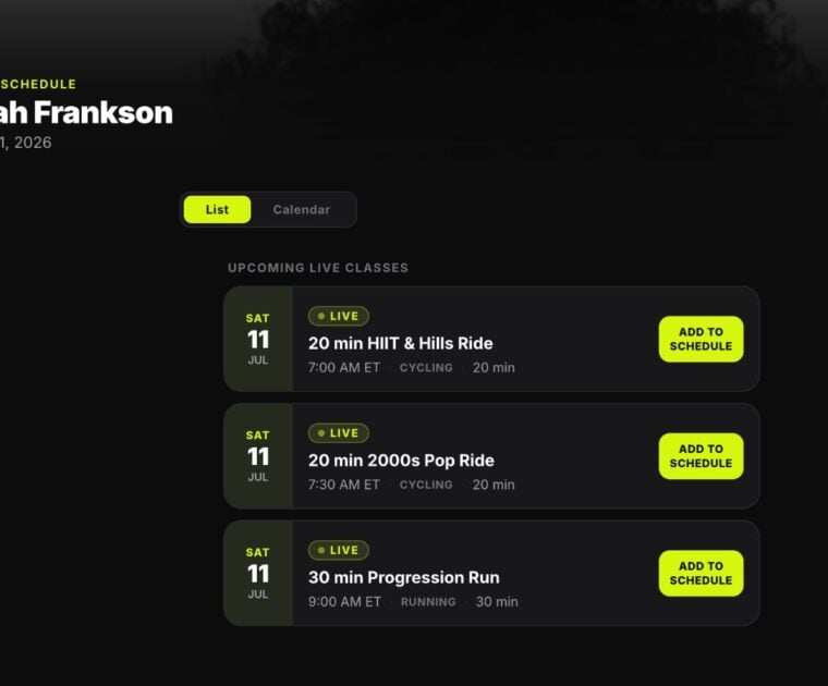 Hannah Frankson instructor schedule page.