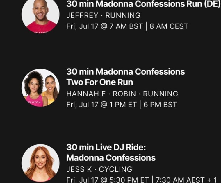 Peloton artist series featuring Madonna Confessions II