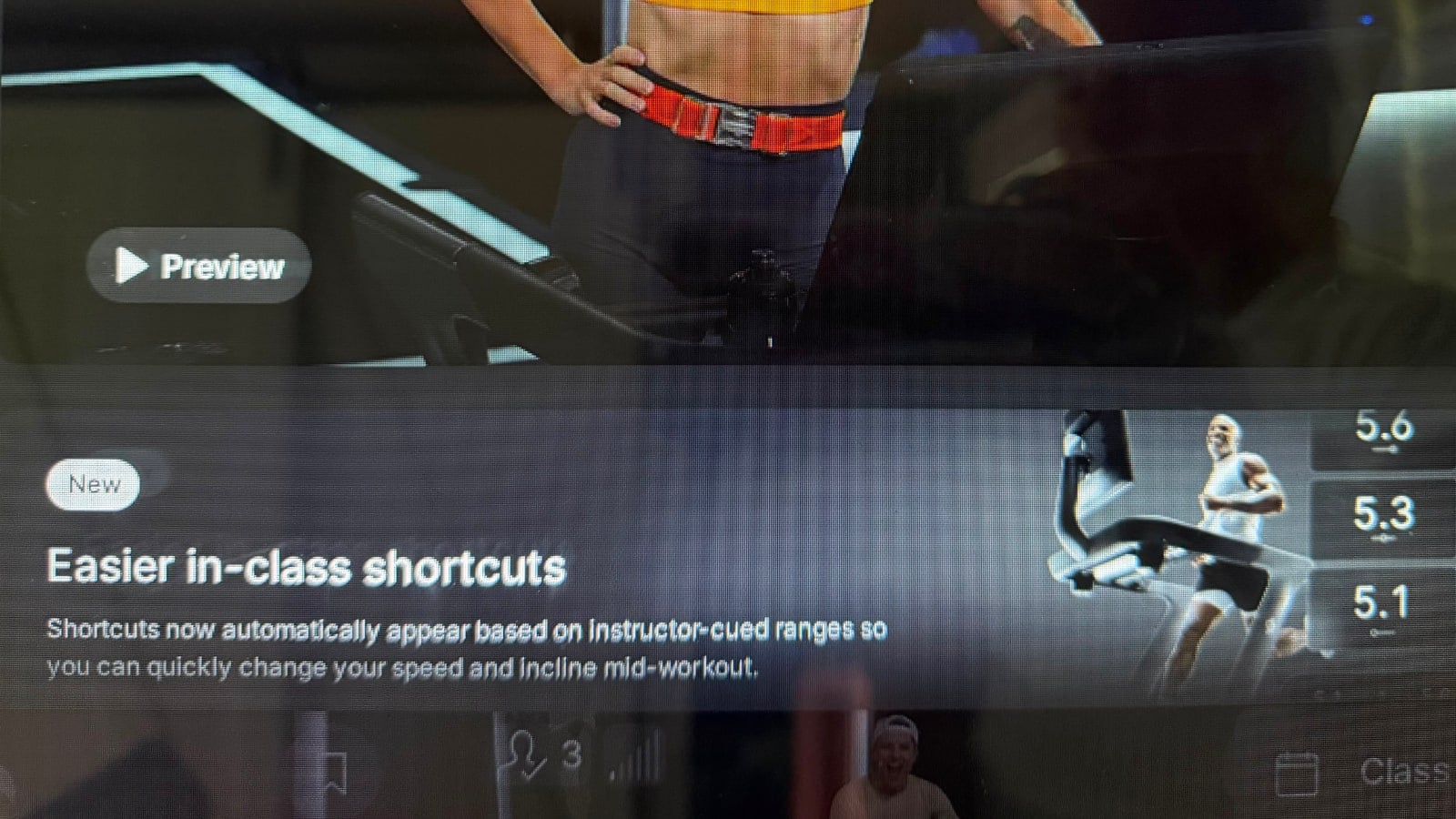 Peloton announced the updated shortcuts with a message on Tread & Tread+