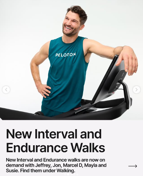 New Interval and Endurance Walks (tread and outdoor) are now on demand. Image credit Peloton social media.
