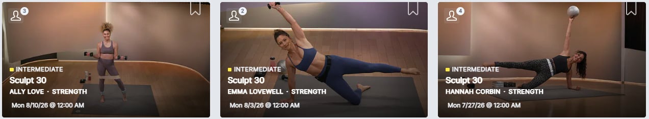 Peloton's first three Sculpt 30 classes