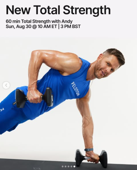 Andy has a live Total Strength 60 class this week. Image credit Peloton social media.