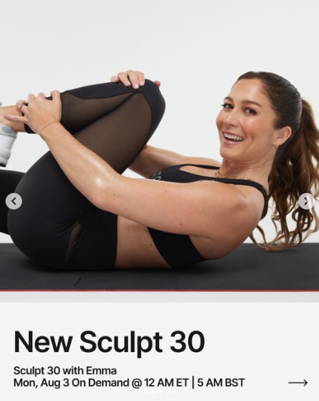 A new Sculpt 30 strength with Emma is on demand this week. Image credit Peloton social media.