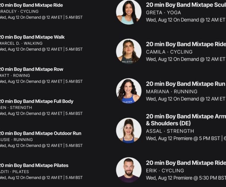 Peloton Boy Band Mix Tape classes.