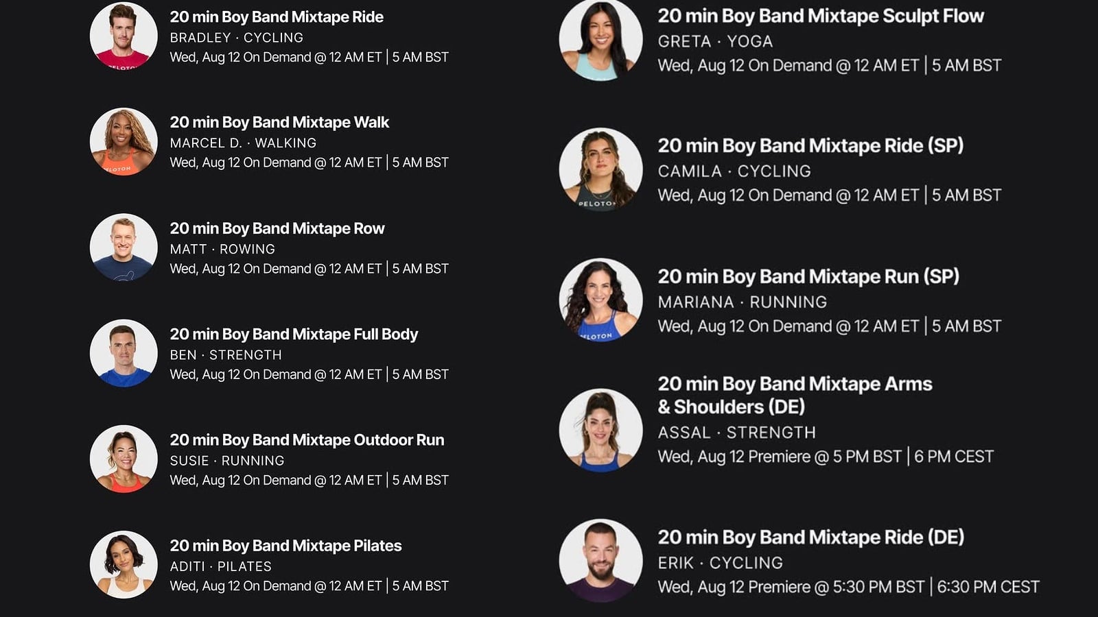 Peloton Boy Band Mix Tape classes.