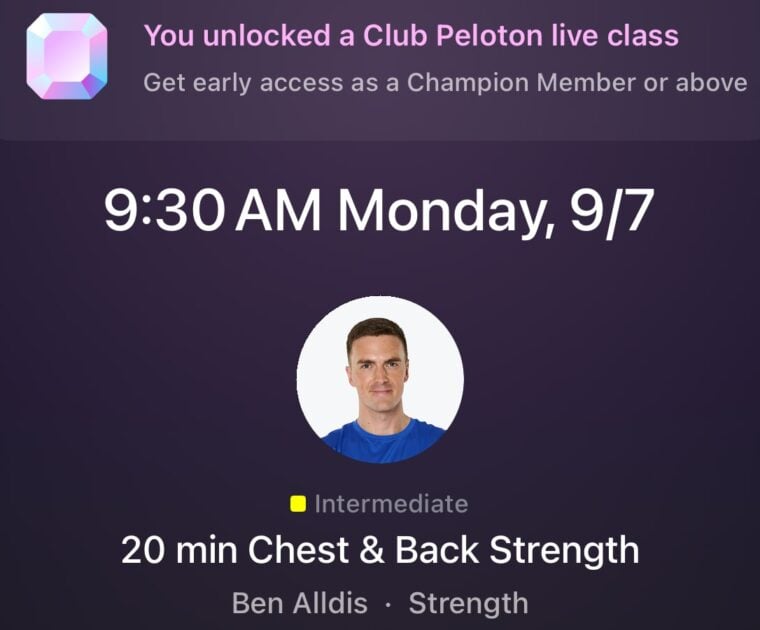 Club Peloton Live strength class with Ben Alldis.