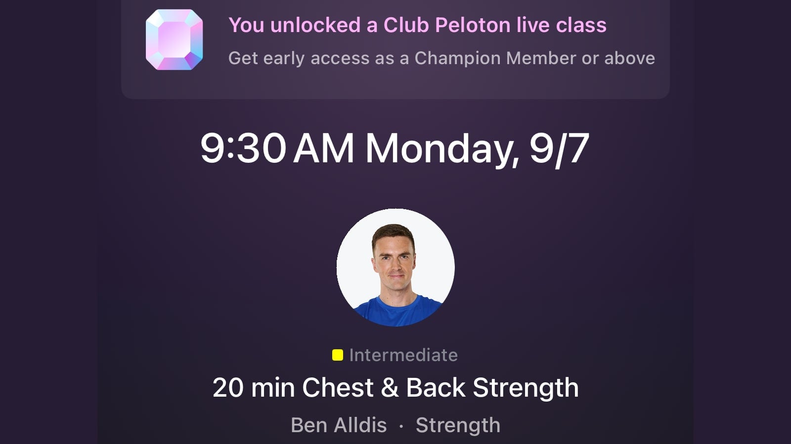 Club Peloton Live strength class with Ben Alldis.