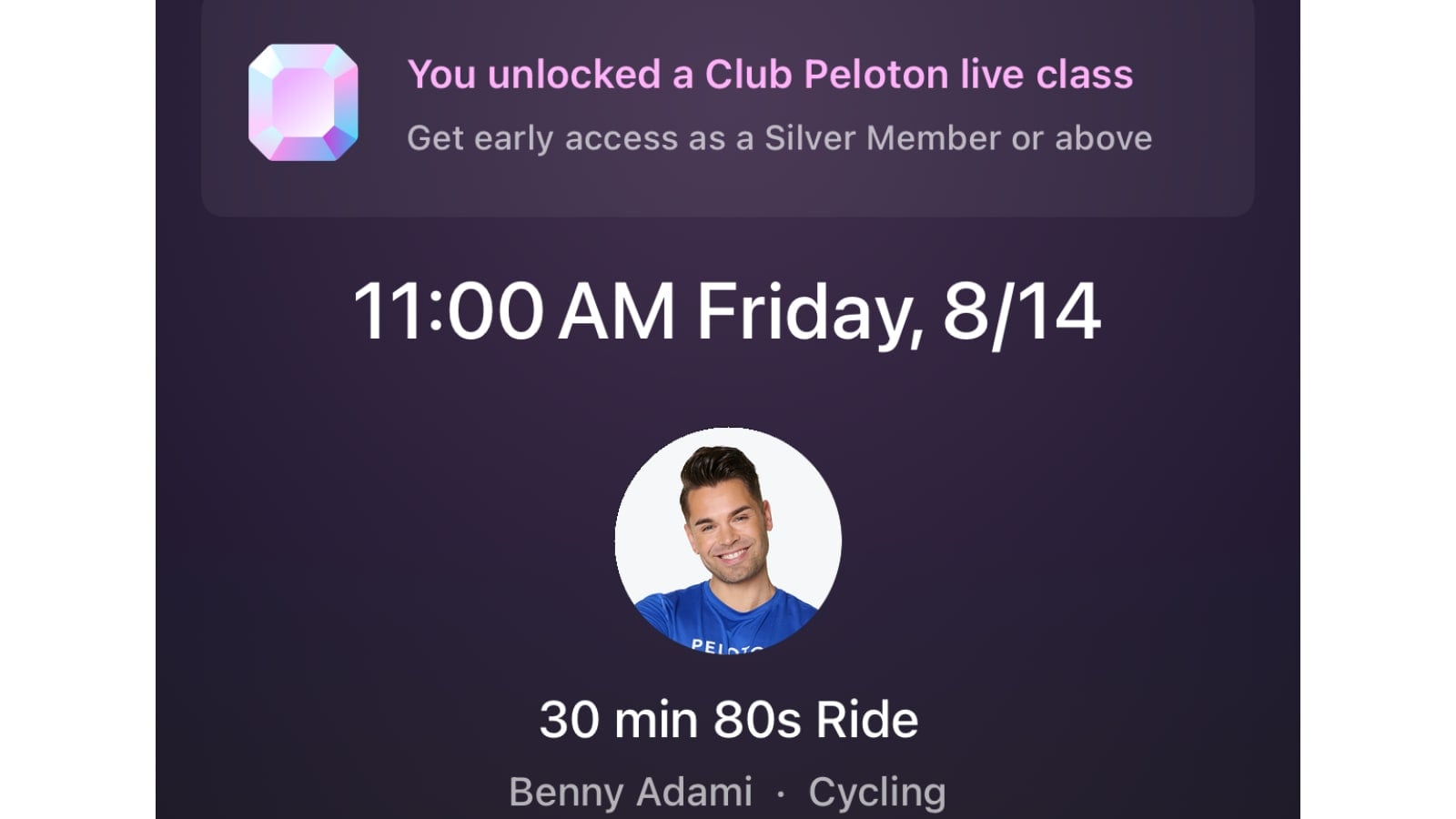 Club Peloton live class with Benny Adami