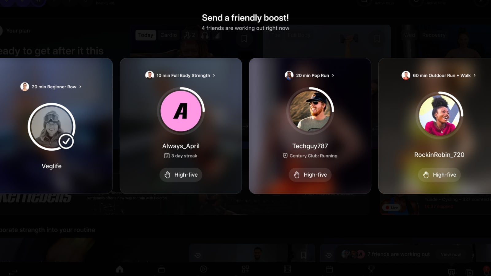 New out of class high five feature on a Peloton device. Image credit Peloton.