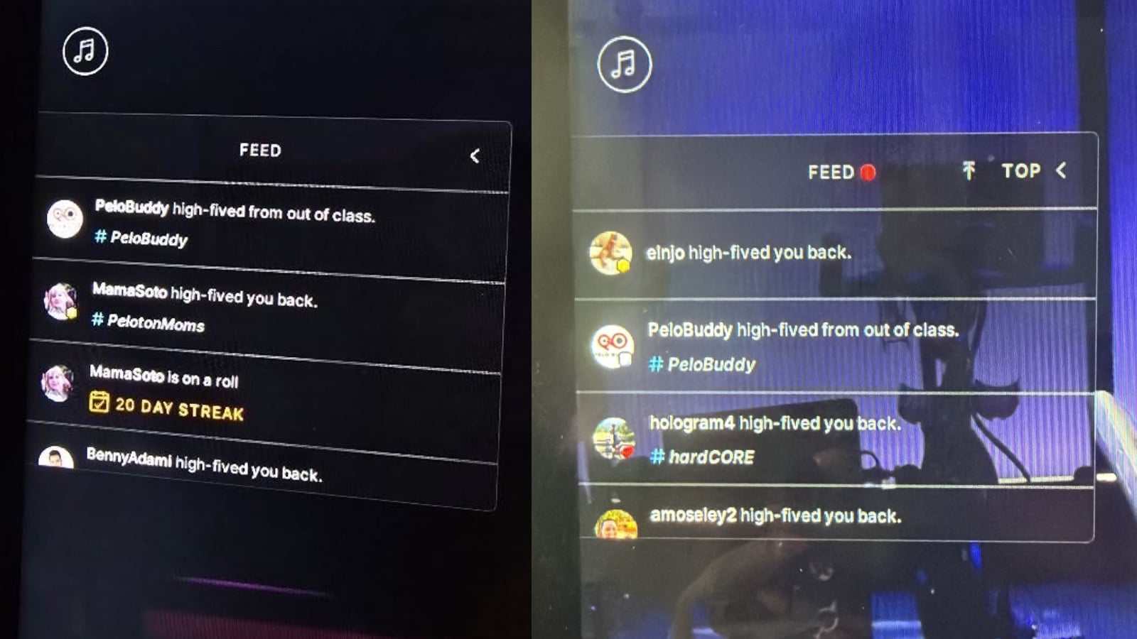 Receiving a high five on the Peloton bike, given by someone not in the class on the app