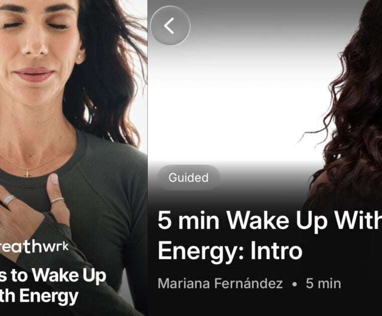 Mariana Fernandez's Wake Up With Energy program on Peloton's Breathwrk app.