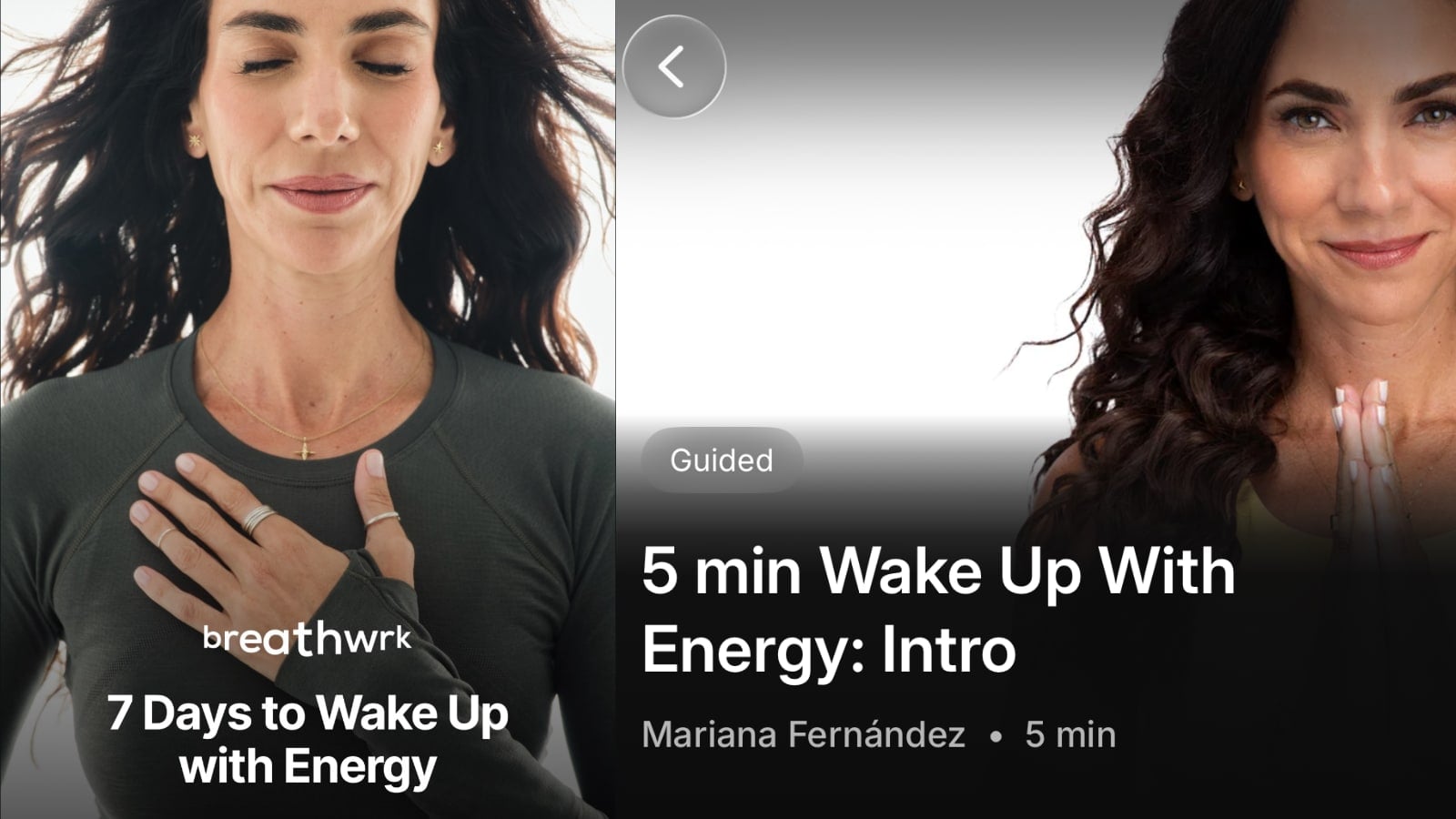 Mariana Fernandez's Wake Up With Energy program on Peloton's Breathwrk app.