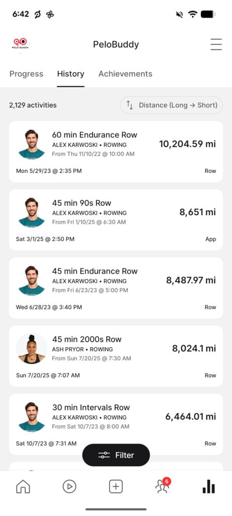 Rowing workouts appear to be displaying their meter totals as miles when using the new distance sort.