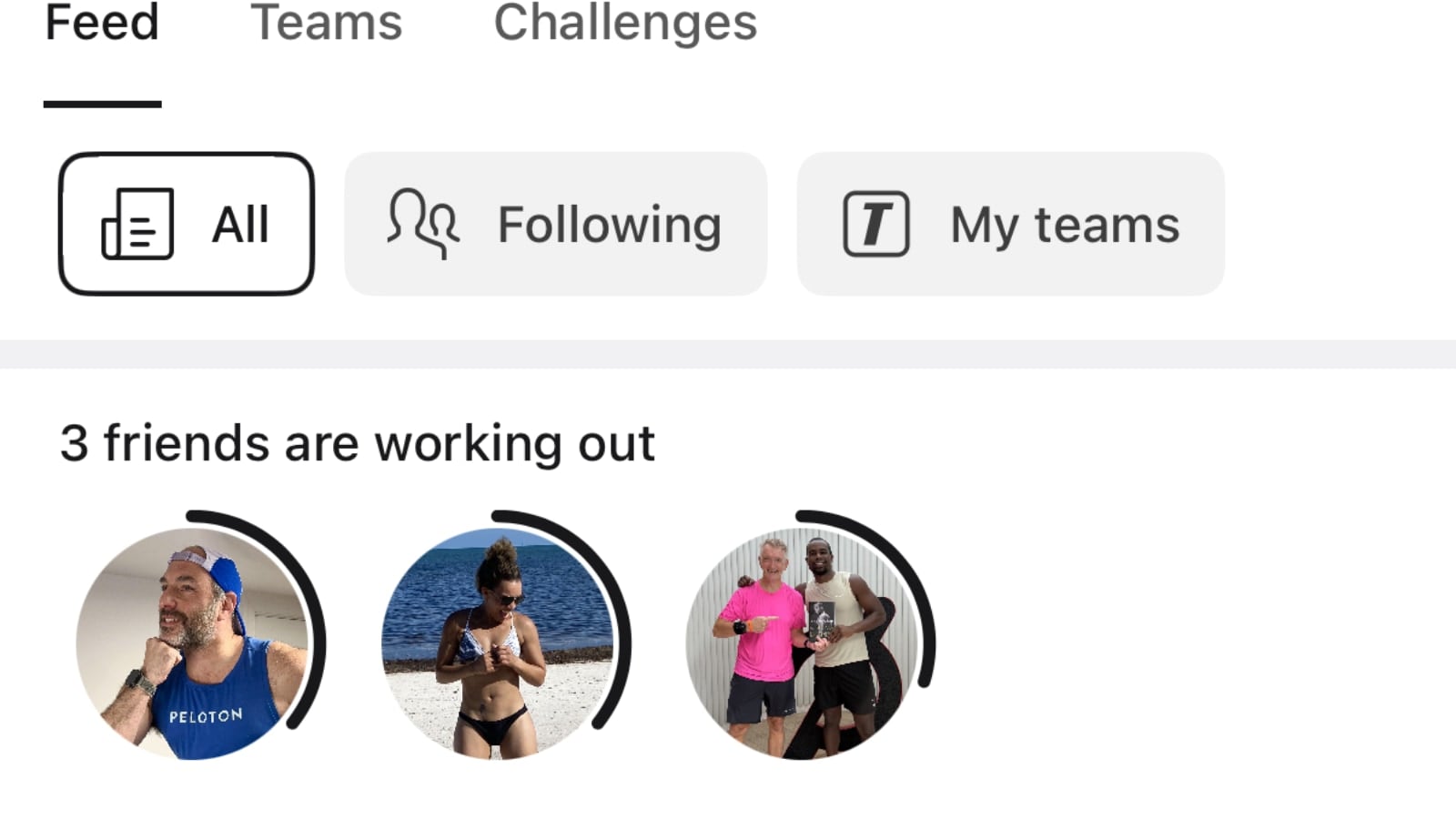 New section at the top of the feed in the Peloton app.