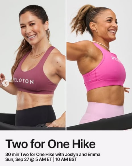 There will be a live two for one Hike with Joslyn and Emma this week. Image credit Peloton social media.