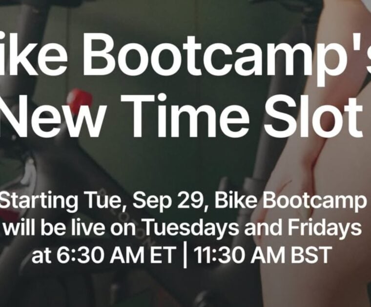 PelotonStudios post announcing new live bike bootcamp class times