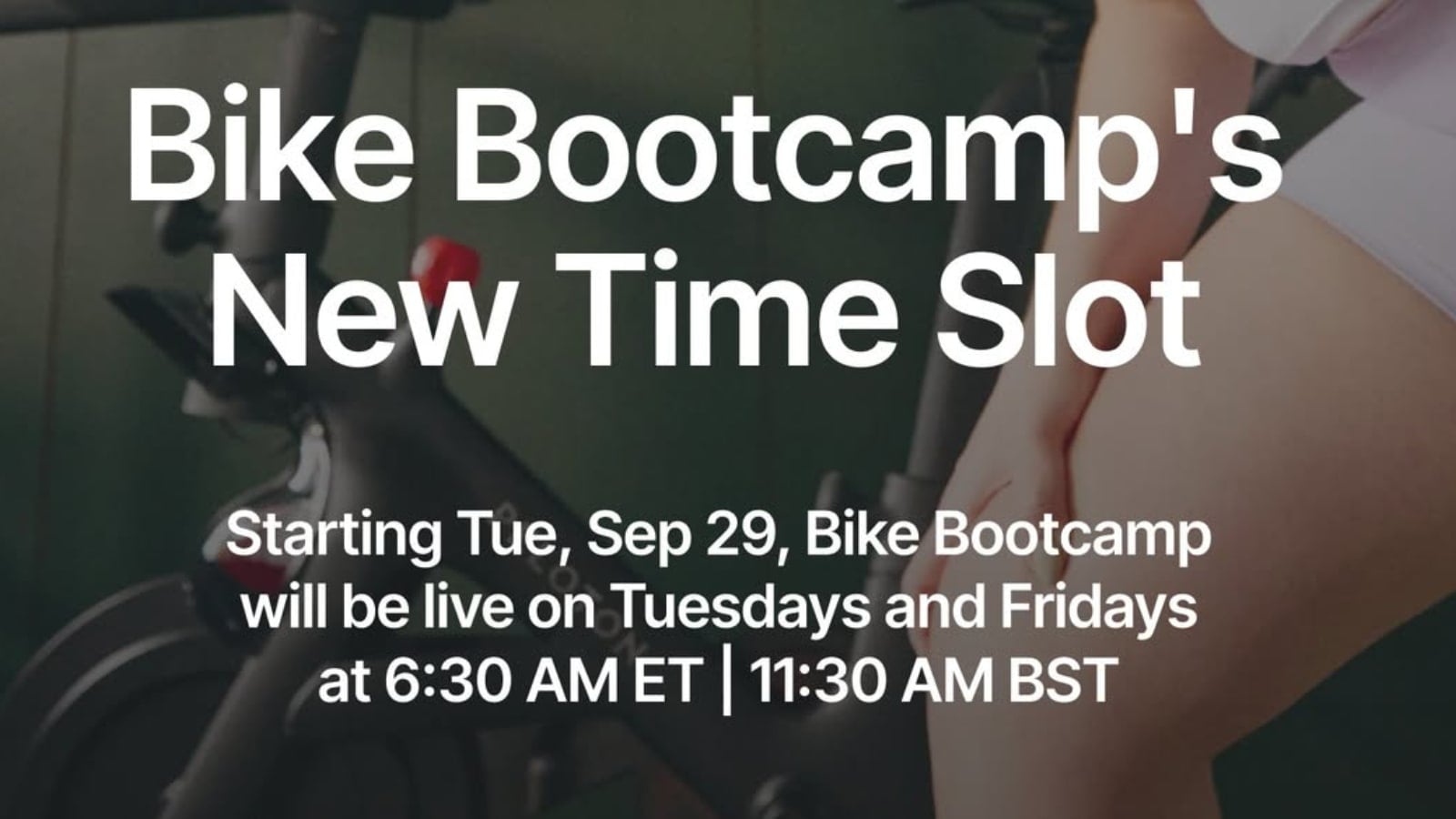 PelotonStudios post announcing new live bike bootcamp class times