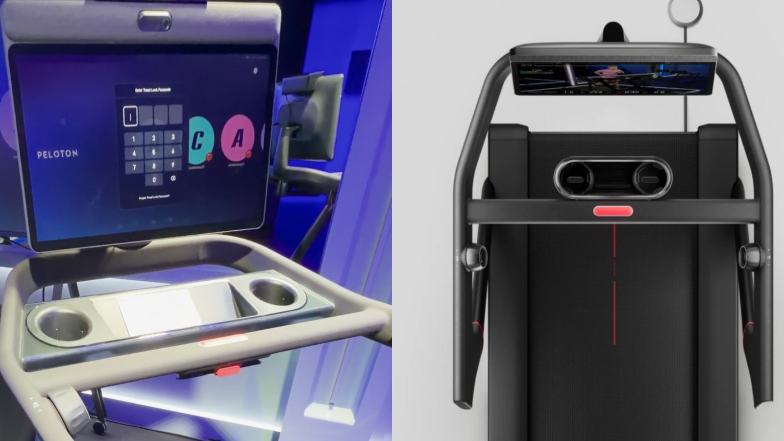 Drink & phone holder on Tread Vision (left) vs Cross Training Tread (right)
