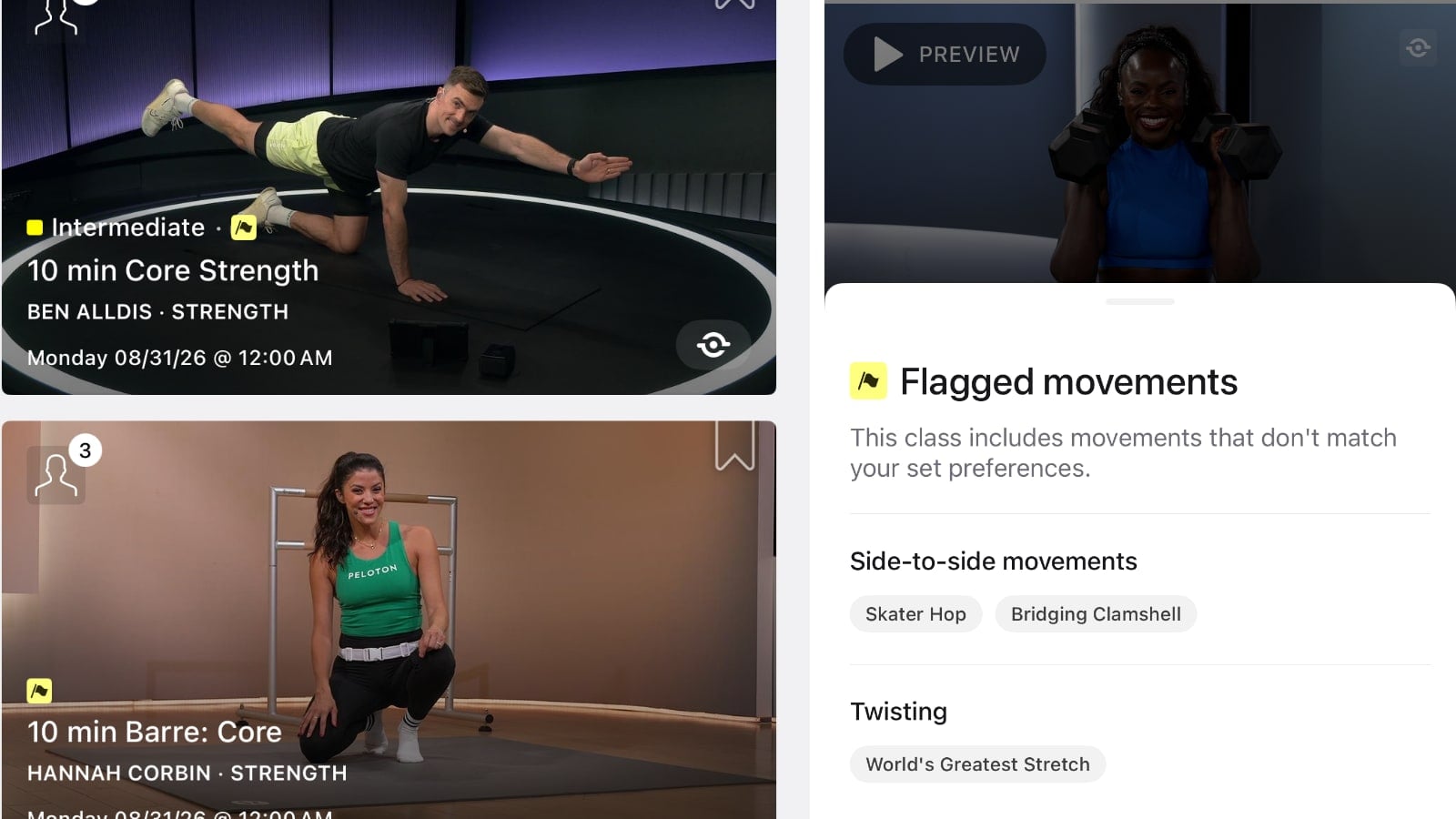 Overview of the new flagged movements in Peloton classes